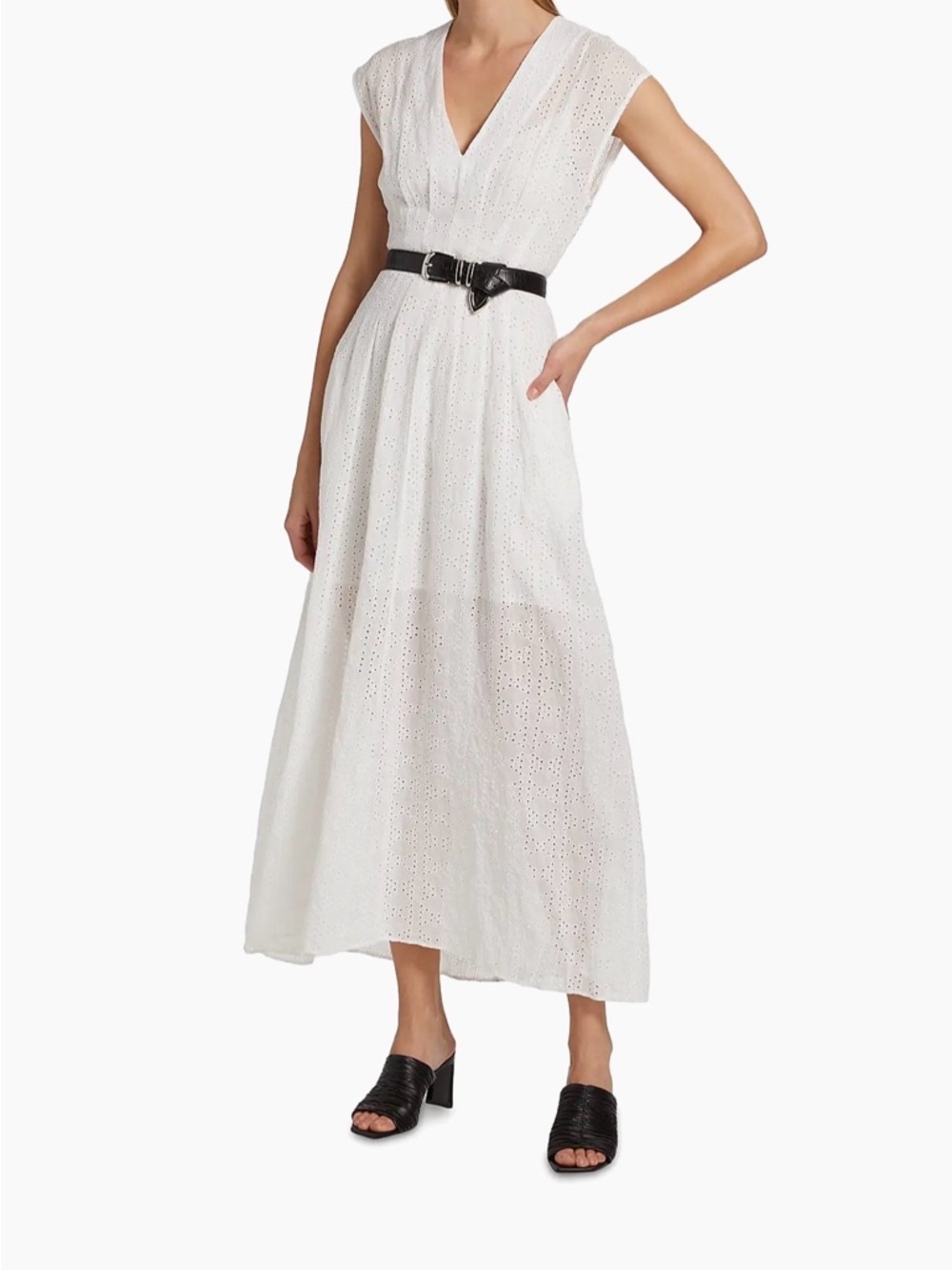 rag & bone White Eyelet V-Neck Dress